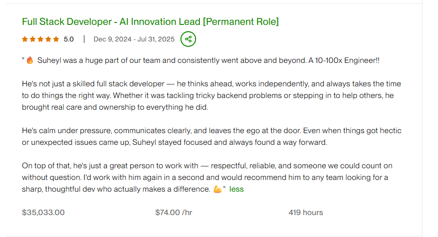 AI Innovation Lead Contract - Client Review and Rating