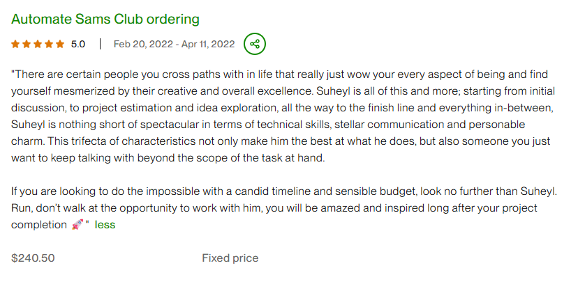 Sam's Club Automation - Client Review and Rating