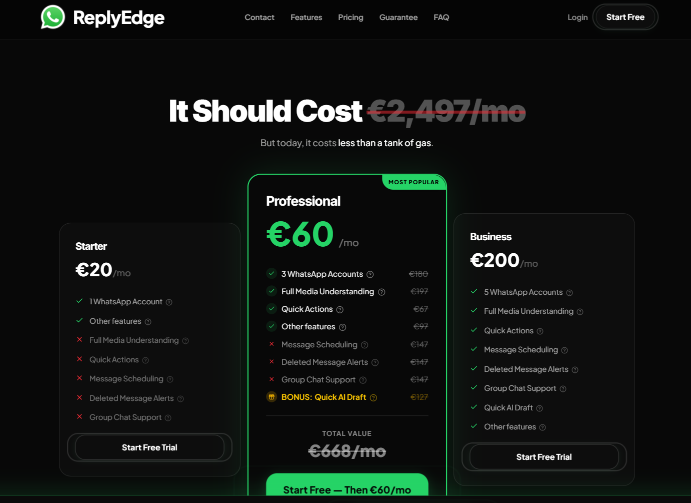 ReplyEdge SaaS pricing page